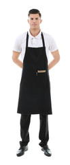 Handsome waiter on white background