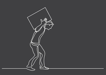 continuous line drawing of man carrying heavy weight