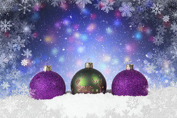 Christmas scene with magenta and green ornaments
