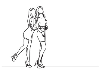 continuous line drawing of happy standing young friends
