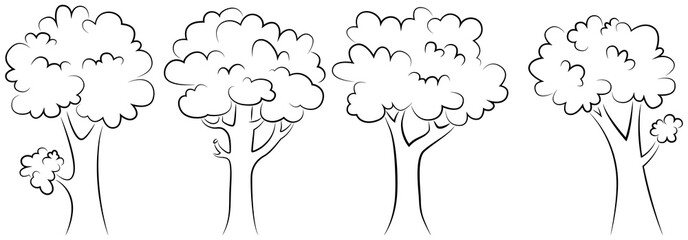 Set of trees outline on a white background