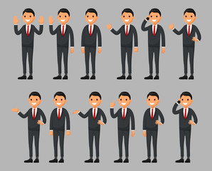 Set of a businessman cartoon character in different poses. Vector illustration in a flat style