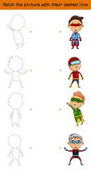 Match the picture (set of character superhero kids)