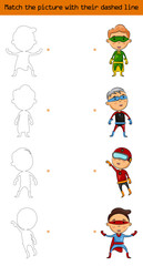 Match the picture (set of character superhero kids)