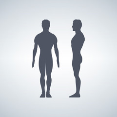 Vector illustration of man s figure. Silhouettes. Front or back, side views