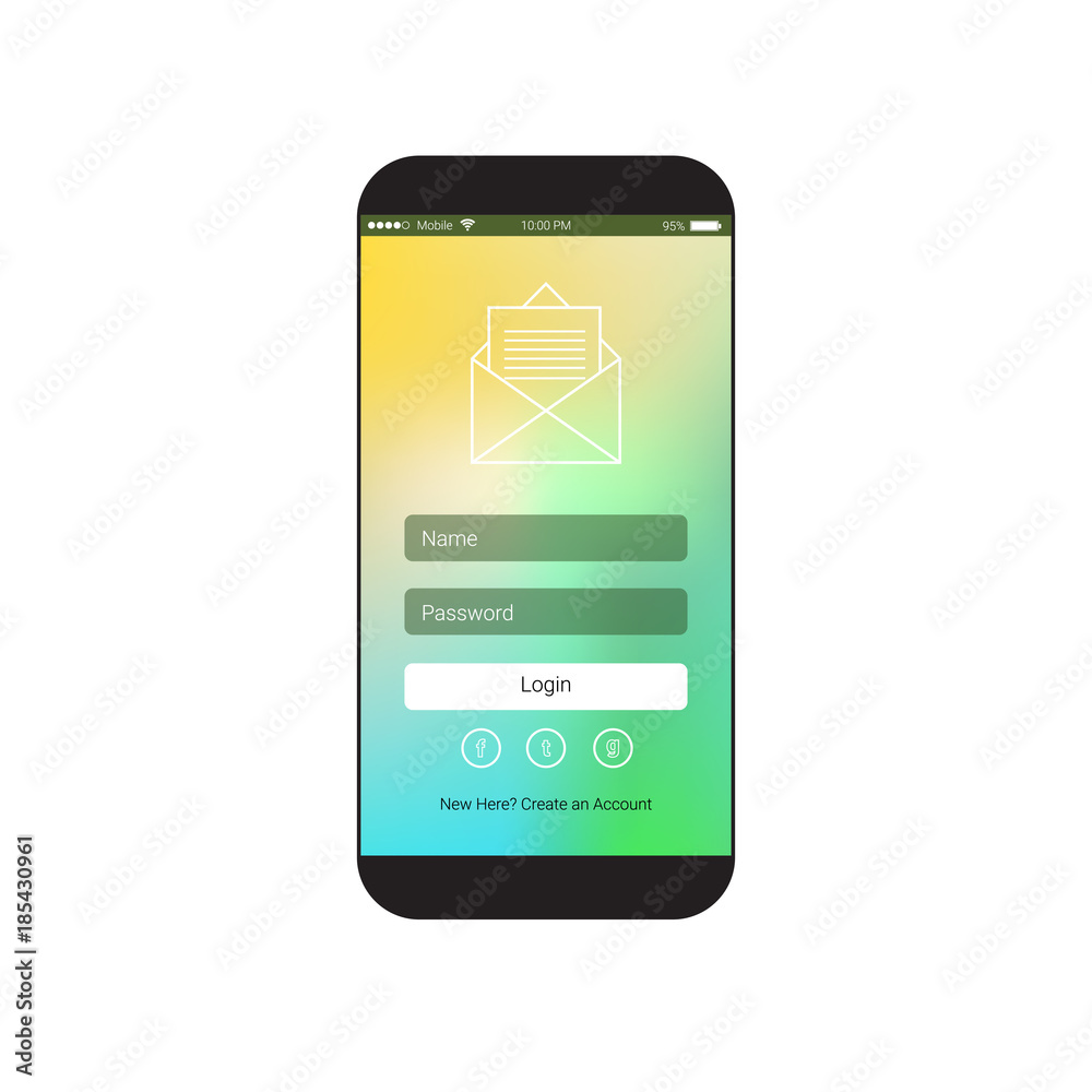 Poster web user interface with login sign in form on cell smart phone screen flat vector illustration