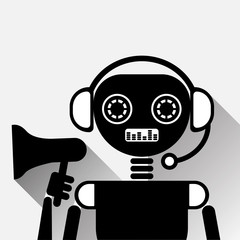 Chatbot Holding Megaphone Icon Concept Black Chat Bot Or Chatterbot Marketing Service Of Online Support Technology Vector Illustration