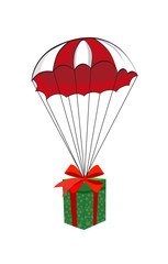 Cute cartoon illustration of year gift falling down with parachute