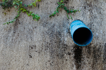 Blue PVC pipeline in the ground drain,dirty for dredging, tunnel sewer cleaning