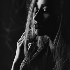 Black and white portrait of sensual pretty girl