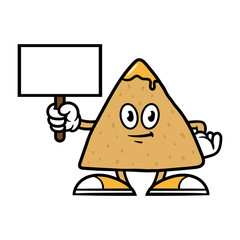 Cartoon Tortilla Chip Character Holding a Sign