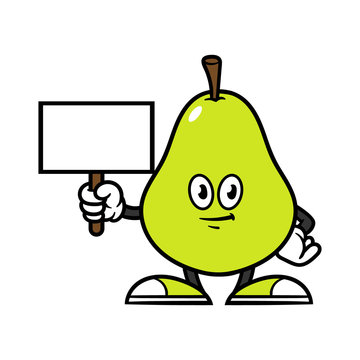 Cartoon Pear Character Holding a Sign