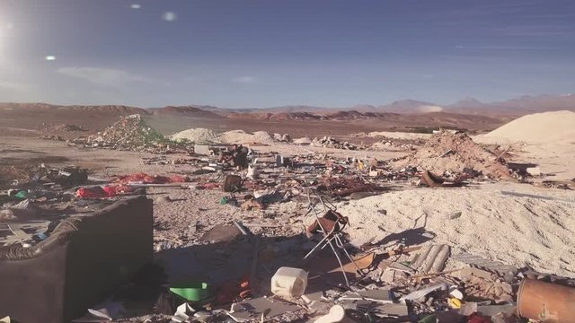 Aerial view of dump yard in desert. 4k