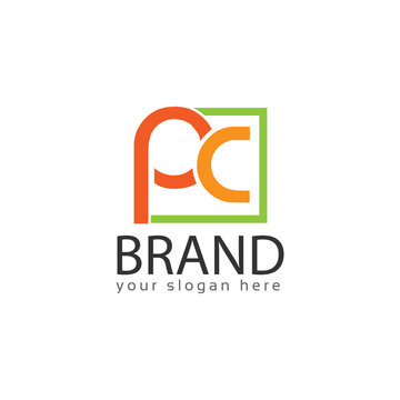 Letter PC, PC letter logo in rectangular. Flat logo design.