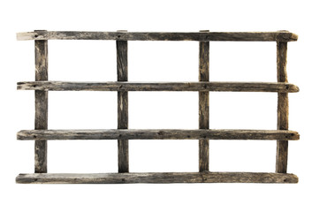 Old weathered wooden frame on a white background.
