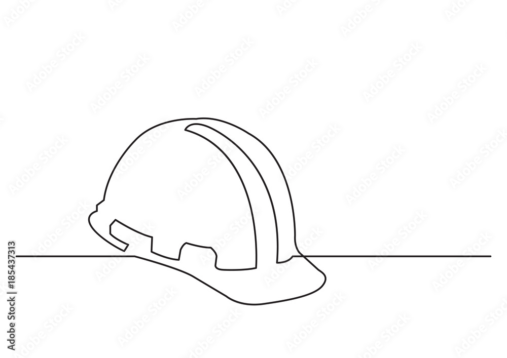 Wall mural one line drawing of isolated vector object - hard hat
