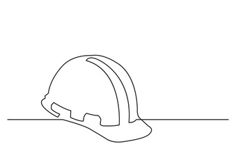 one line drawing of isolated vector object - hard hat