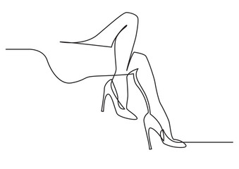 continuous line drawing of naked women legs in high heels