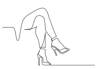 continuous line drawing of naked women legs in high heels