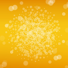 Beer background with realistic bubbles. Cool beverage for restaurant menu design, banners and flyers. Yellow square beer background with white frothy foam. Cold pint of golden lager or ale.