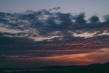 sunset, sky, clouds, cloud, landscape, nature, sun, blue, evening, yellow, red, sundown, light, horizon, view, cloudscape, summer