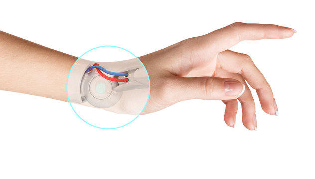 Robot Hand Inside Human Hand. Hand Prosthesis Concept.