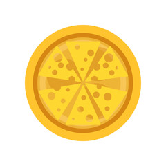 Classic thin crust pizza with slices of delicious cheese. Traditional Italian food. Isolated flat vector design for mobile app, pizzeria or cafe menu