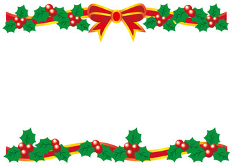 クリスマスカード・リボンとヒイラギフレーム