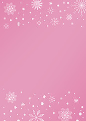 Pink color template background with snowflake and snow border