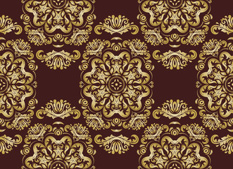 Classic seamless vector pattern. Damask orient ornament. Classic vintage brown and golden background