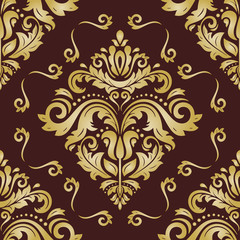Classic seamless vector pattern. Damask orient brown and golden ornament. Classic vintage background