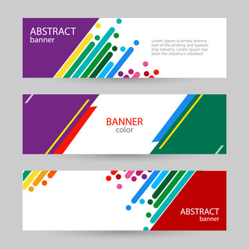 Set horizontal banners with empty place for text. Abstract vector backgrounds. Colorful rainbow stripes on a white background.