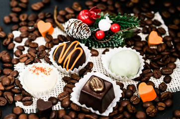 Beautiful truffles and coffee beans
