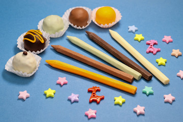 Chocolate pencils and delicious truffles