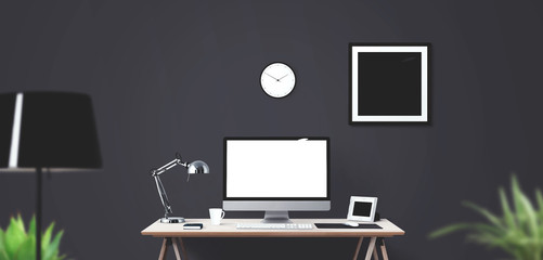 Desktop computer screen isolated. Modern creative workspace background.. Mockup Scene Creator