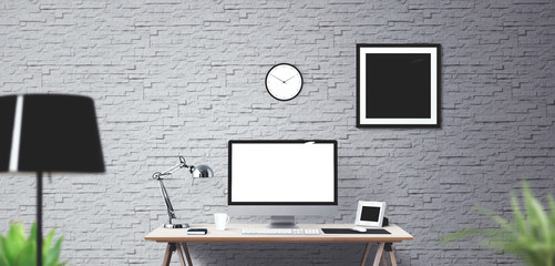 Desktop computer screen isolated. Modern creative workspace background.. Mockup Scene Creator