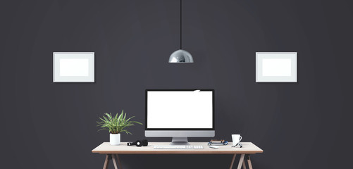 Desktop computer screen isolated. Modern creative workspace background.. Mockup Scene Creator