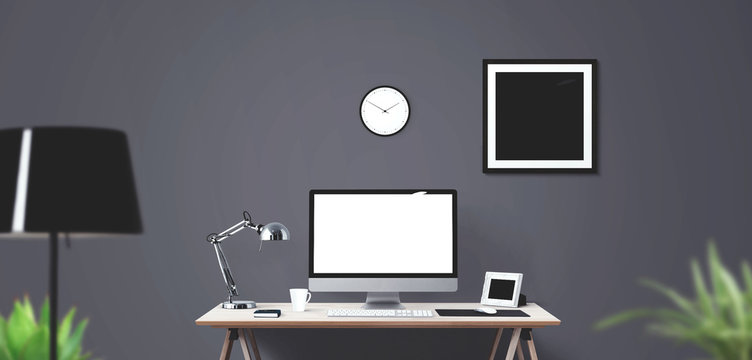 Desktop computer screen isolated. Modern creative workspace background.. Mockup Scene Creator