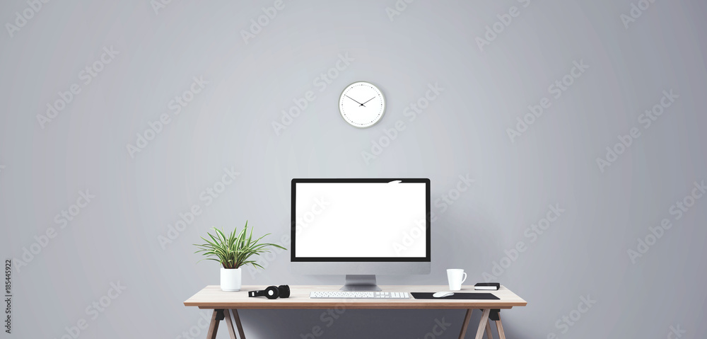 Wall mural desktop computer screen isolated. modern creative workspace background.. mockup scene creator