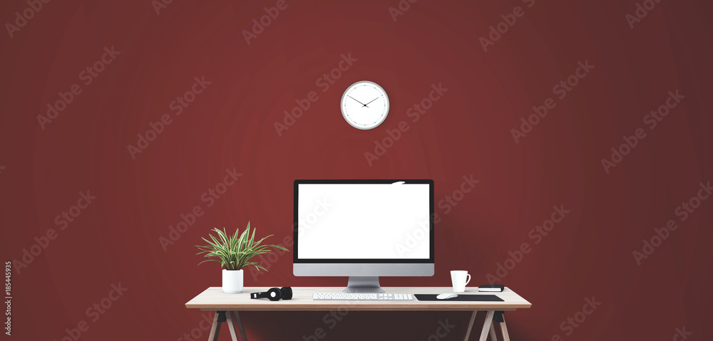 Wall mural desktop computer screen isolated. modern creative workspace background.. mockup scene creator