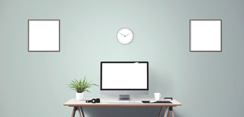 Desktop computer screen isolated. Modern creative workspace background.. Mockup Scene Creator