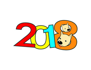 Happy new year 2018 icon, dogs year, celebration