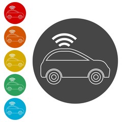 The Connected Car. Smart car icon with wireless connectivity symbol 
