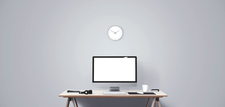 Desktop computer screen isolated. Modern creative workspace background.. Mockup Scene Creator