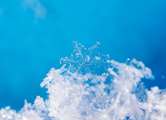 natural snowflakes on snow, photo real snowflakes during a snowfall