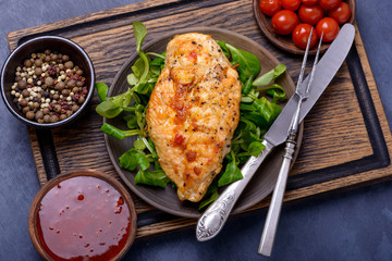 Fried fillet chicken with corn salad