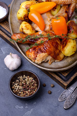 Fried chicken and vegetables and spices