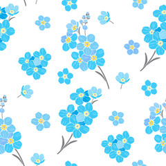 Seamless vector pattern with forget-me-not flowers on a white background.