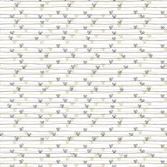 Seamless pattern with hand-drawn golden and black lines of hearts. Vector romantic background.  Perfect for use on Valentine's Day or wedding.