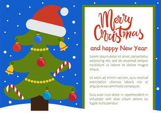 Fototapeta na wymiar Christmas Tree Ornated with Toys Vector Illustration